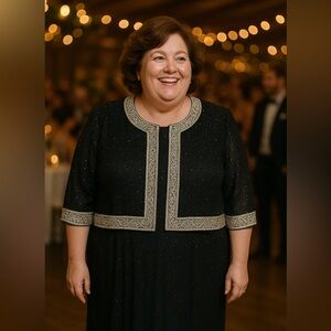 Vintage Laurence Kazar  80s White Black Beaded 100% Silk Maxi Dress Size 4X